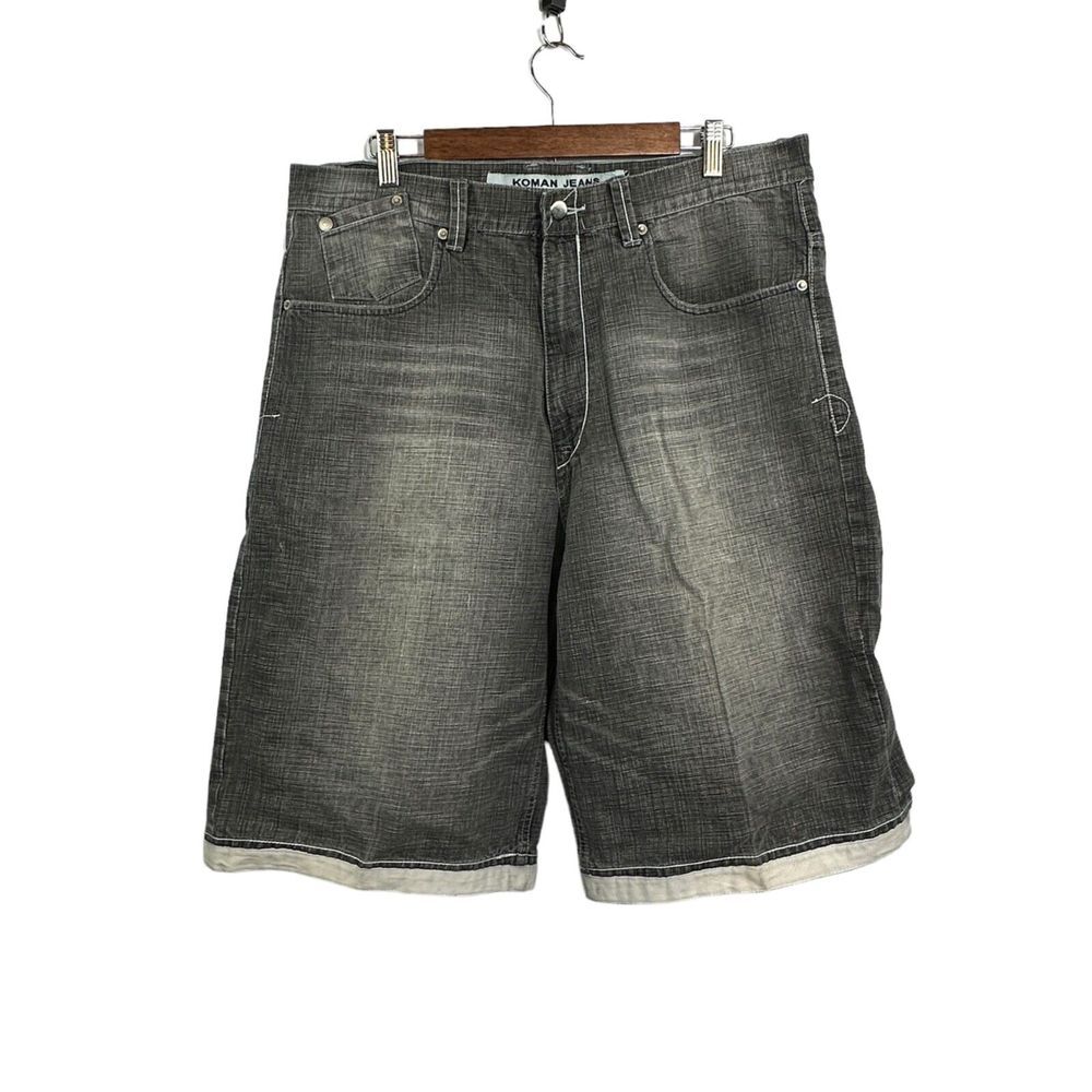 KOMAN JEANS Vintage Y2K Baggy Skate‎ Denim Shorts Grey JNCO Style Size 38